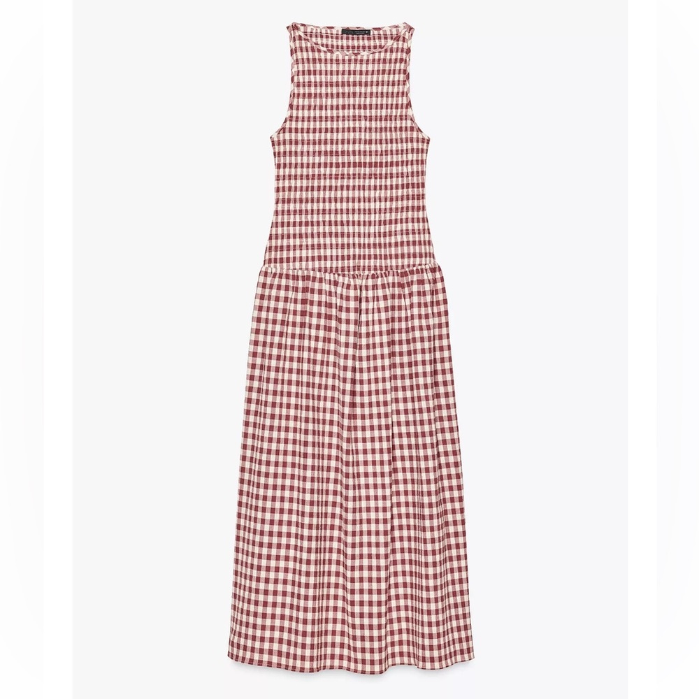 Zara Red & White Gingham Midi Dress